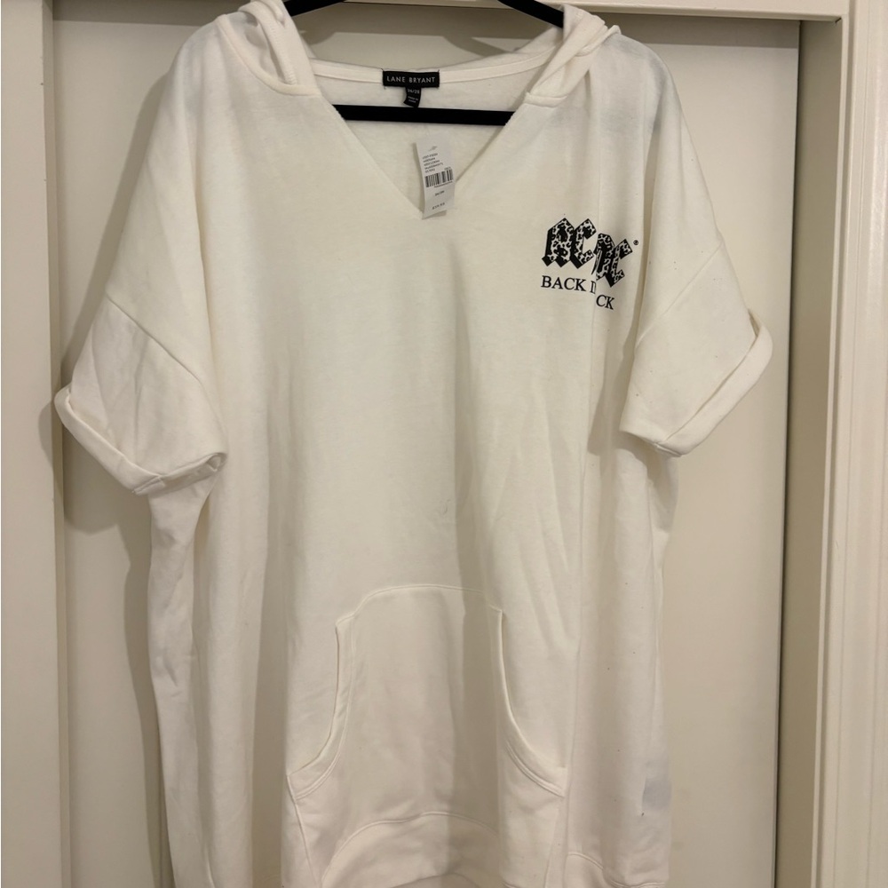 Lane Bryant White Short Sleeve Hoodie Tee